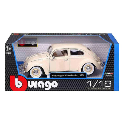 Bburago 1:18 Volkswagen Beetle 1955 (Off-White) – Vintage Classic Car Diecast Model