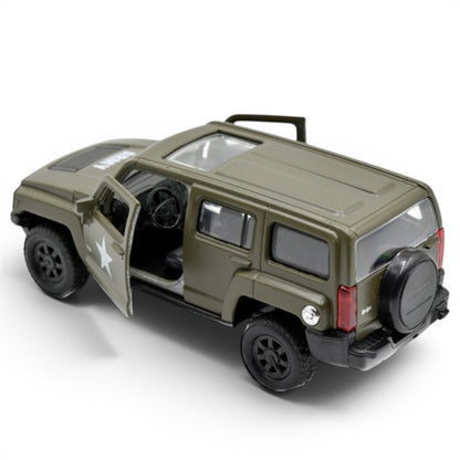 Welly 1:38 Hummer H3 Military Green Die-Cast Model Car with Pull-Back Action & Openable Doors