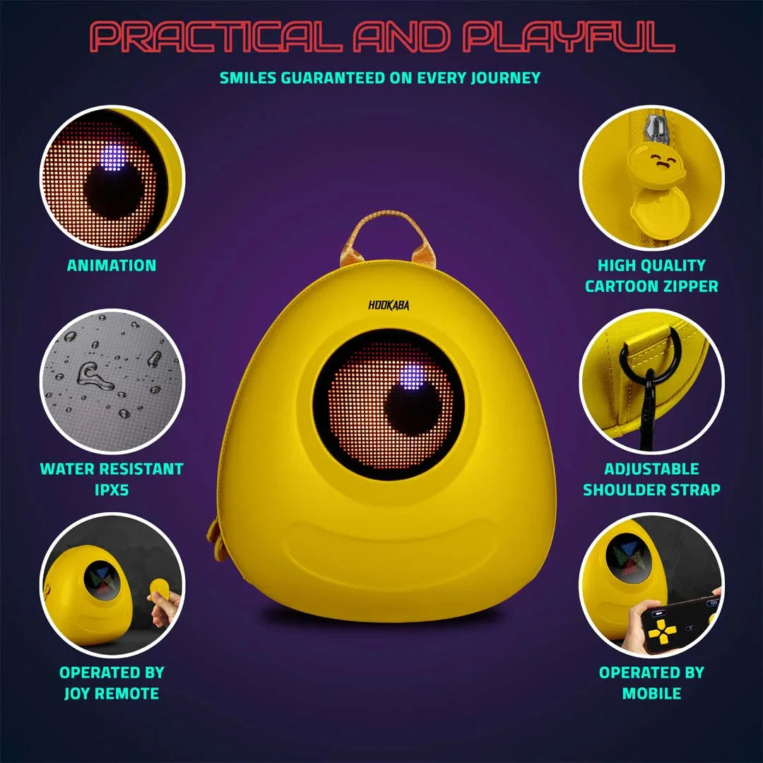 Hookaba GlowBuddy Kids LED Backpack – Fun Light-Up Bag for School & Travel | Waterproof | Lightweight | Ages 4–10 - Yellow - Jaiman Toys