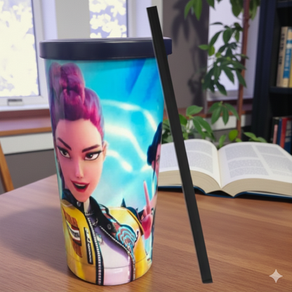K-Pop Demon 700ml Stainless Steel Tumbler Sipper Water Bottle With Straw | Leak-Resistant Travel Cup