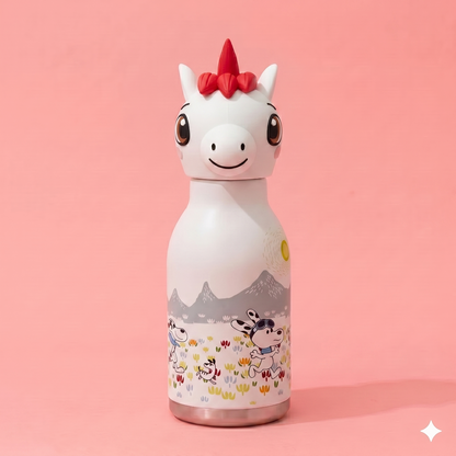 AFRESH 365 Unicorn Head Collection Stainless Steel Vacuum Insulated Water Bottle 450ml (16oz) with Straw & Cleaning Brush