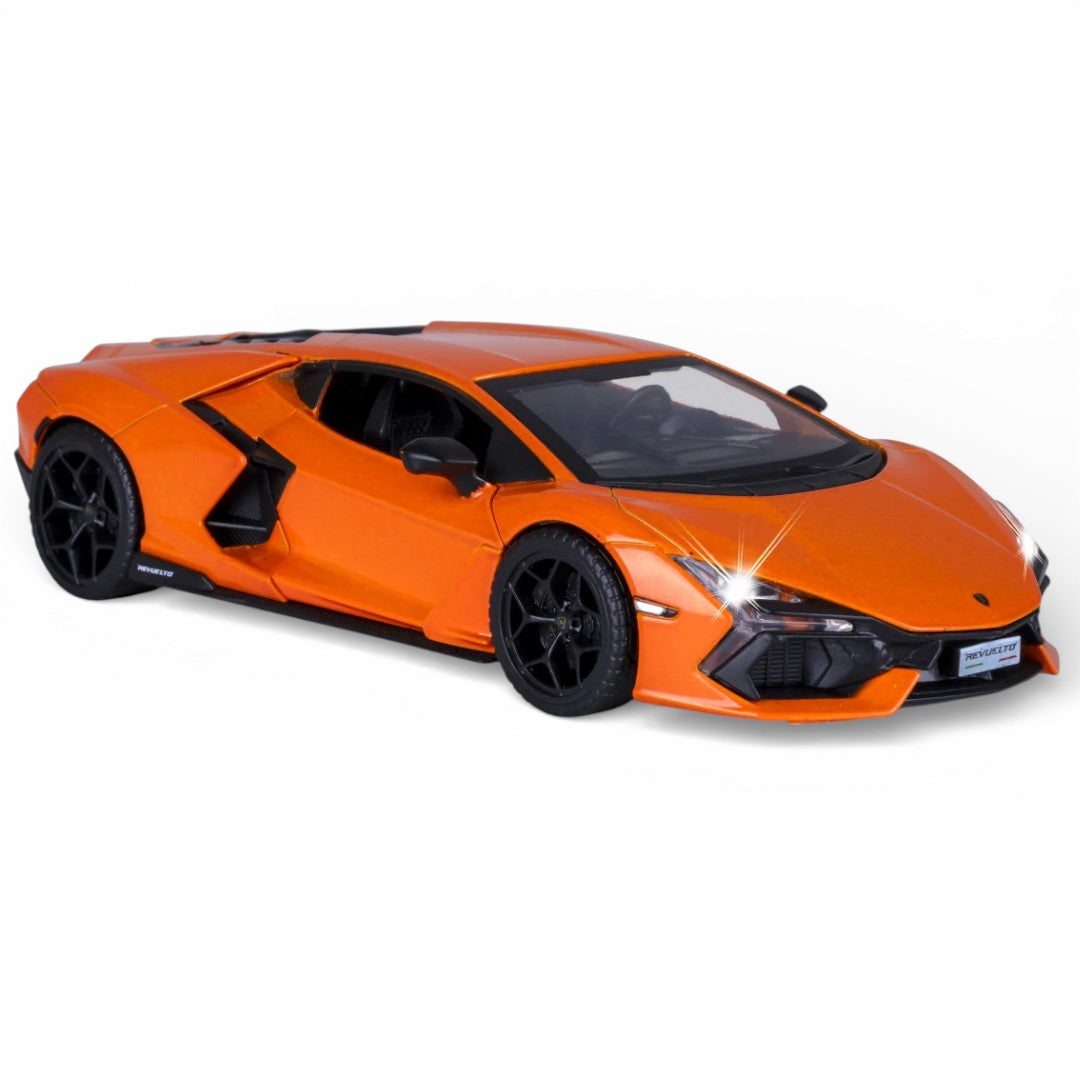 MSZ 1:32 Lamborghini Revuelto Die-Cast Model Car – Orange | Pull Back, Openable Doors, Light & Sound (68737)