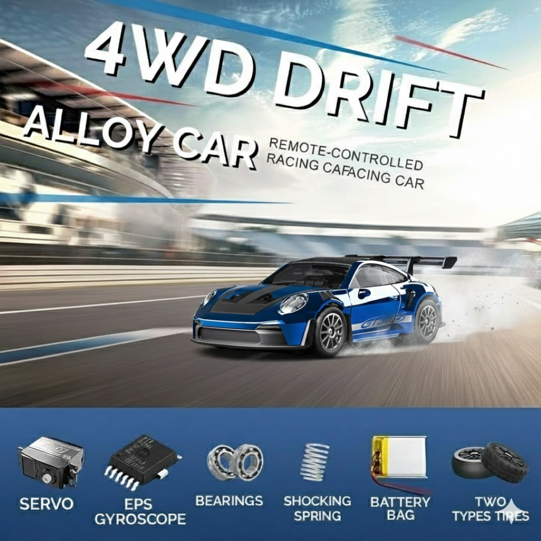 Hstar 1:43 RC Drift Car  2.4GHz 4WD Alloy 20 km/h High-Speed RC Racing Car with Gyro – (Blue)