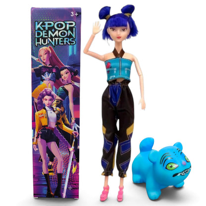K-Pop Demon Hunters 11 Inch Zoey Fashion Doll with Blue Pet Toy | 3+ Years