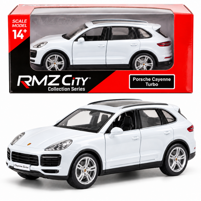 RMZ City 1:32 Porsche Cayenne Turbo Diecast Scale Model SUV – White | Collectible Model Car