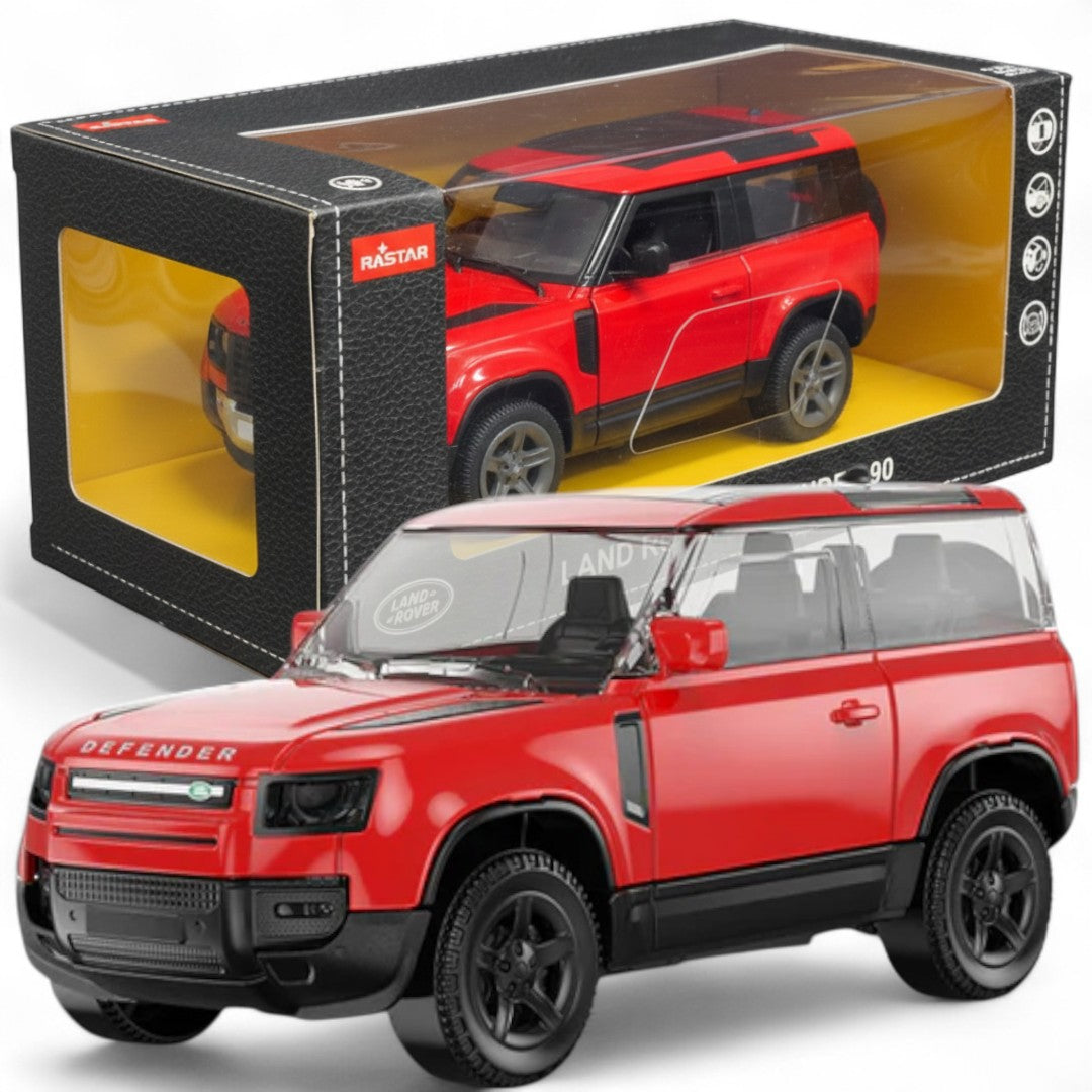 RASTAR 1:24 Scale Land Rover Defender 90 Diecast Model Car – Red SUV | Premium Metal Collectible with Opening Doors