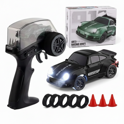 1:64 Scale 2.4GHz 4WD Drift RC Car with LED Lights | Mini High-Speed Racing Remote Control Car (Black)