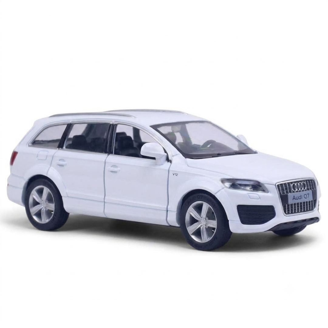 RMZ City Audi Q7 V12 1:32 Scale Die-Cast Model SUV – Metallic Blue & White Collectible Luxury Car with Opening Doors, Pull-Back Action