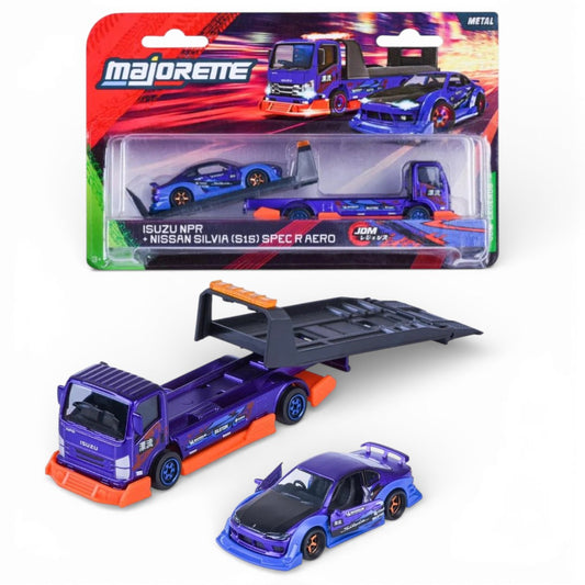 Majorette  1:64 JDM Legends Isuzu NPR Transporter with Nissan Silvia S15 Spec R Aero Die-Cast Car Set