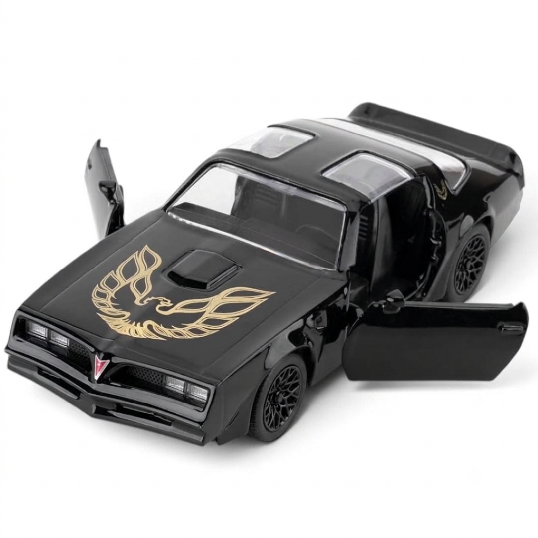RMZ City 1978 Pontiac Firebird Trans Am 1:32 Scale Die-Cast Model Car – Black with Gold Firebird Hood Graphics | Classic American Muscle Car Collectible with Opening Doors