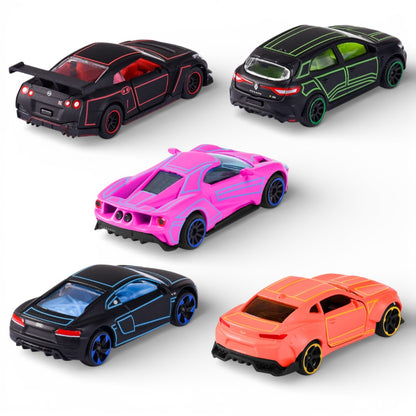 Majorette Light Racer Diecast Car Gift Pack – Set of 5 Neon Style Metal Cars | 1:64 Scale Collectible Vehicles with Opening Parts