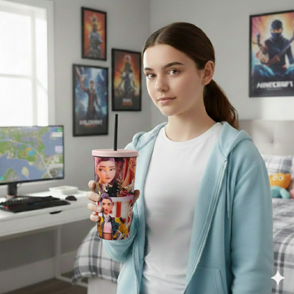 K-Pop Netflix 700ml Stainless Steel Tumbler Sipper Water Bottle With Straw | Leak-Resistant Travel Cup