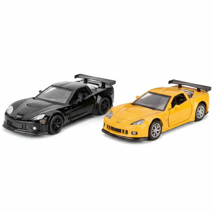 RMZ City 1:36 Chevrolet Corvette C6R Die-Cast Car | Openable Doors & Pull-Back Action | Metal Model Toy (Black / Yellow)