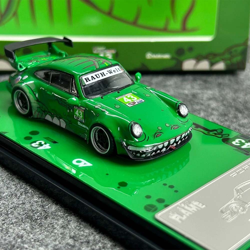 Flame 1:64 Porsche 911 (993) RWB Dinosaur Edition Die-Cast Model Car with Display Case | Premium Collectible | 2 Variants