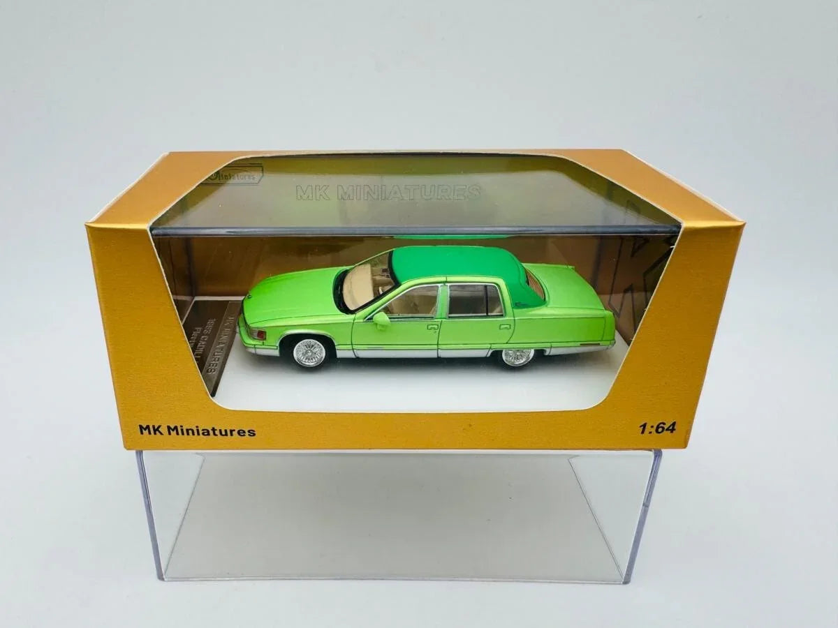 MK Miniatures 1:64 Cadillac Fleetwood Lowrider – Metallic Green Die-Cast Model Car with Display Case - Jaiman Toys
