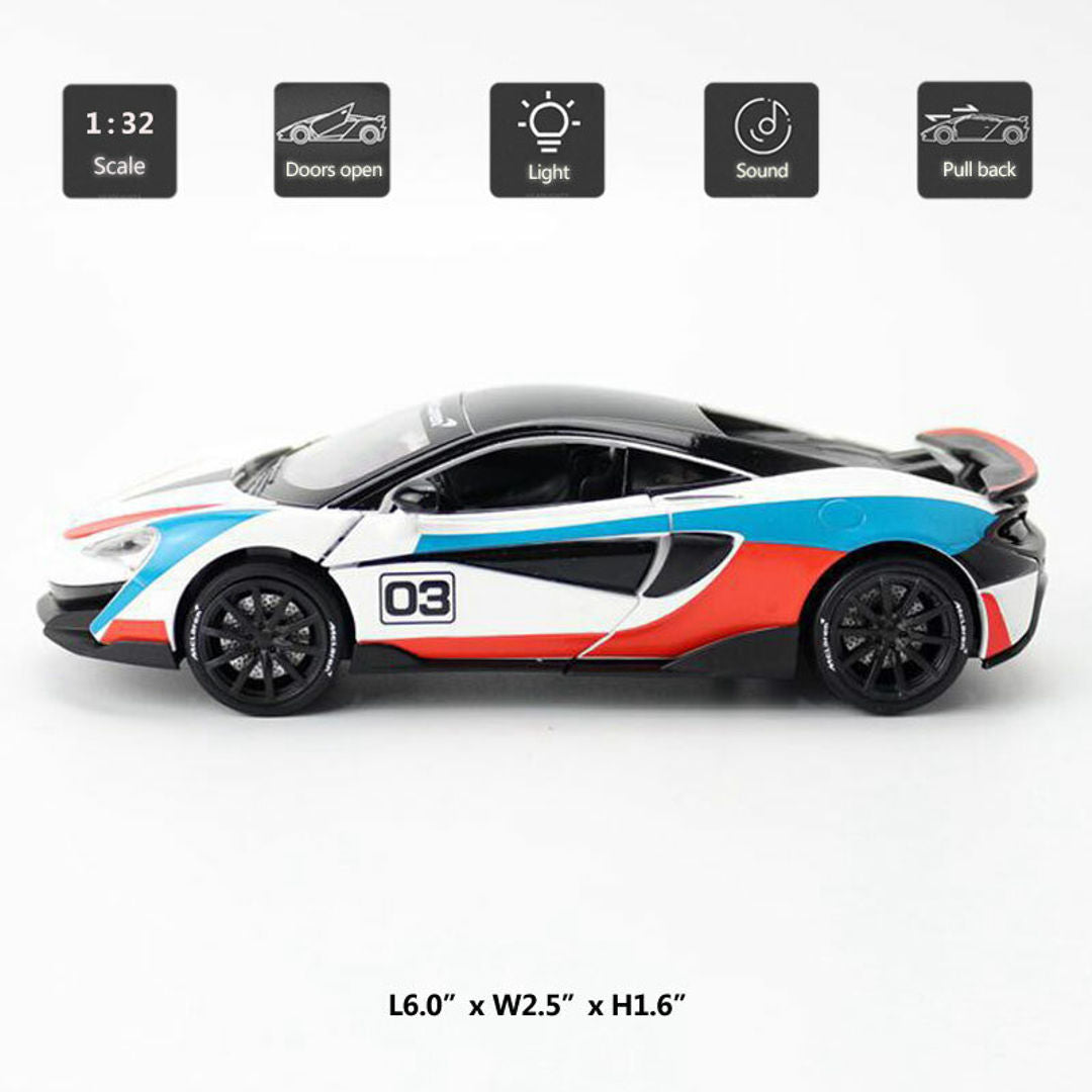 RMZ Hobby 1:32 Mclaren 600LT Diecast Car Model -White With Openable doors ,Sound & Light-(664994)