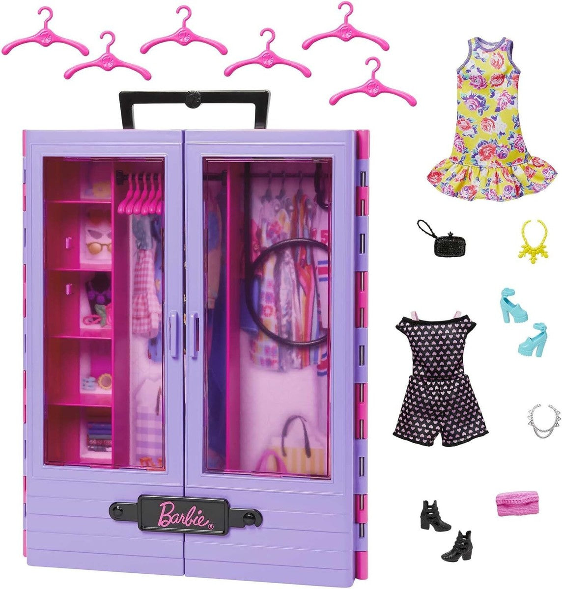 Barbie Portable Fashion Closet Playset – Barbie Doll Wardrobe Storage with Hangers & Accessories