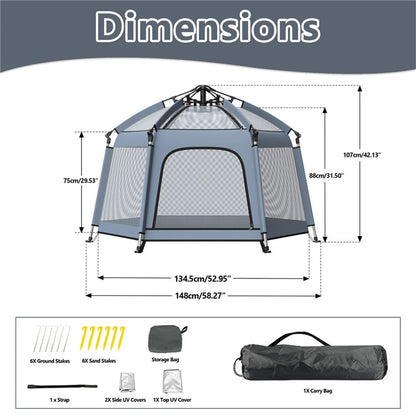 Breatoi Portable Playpen Tent House with UV Covers – Foldable Indoor & Outdoor Mesh Enclosure with Carry Bag (148cm)