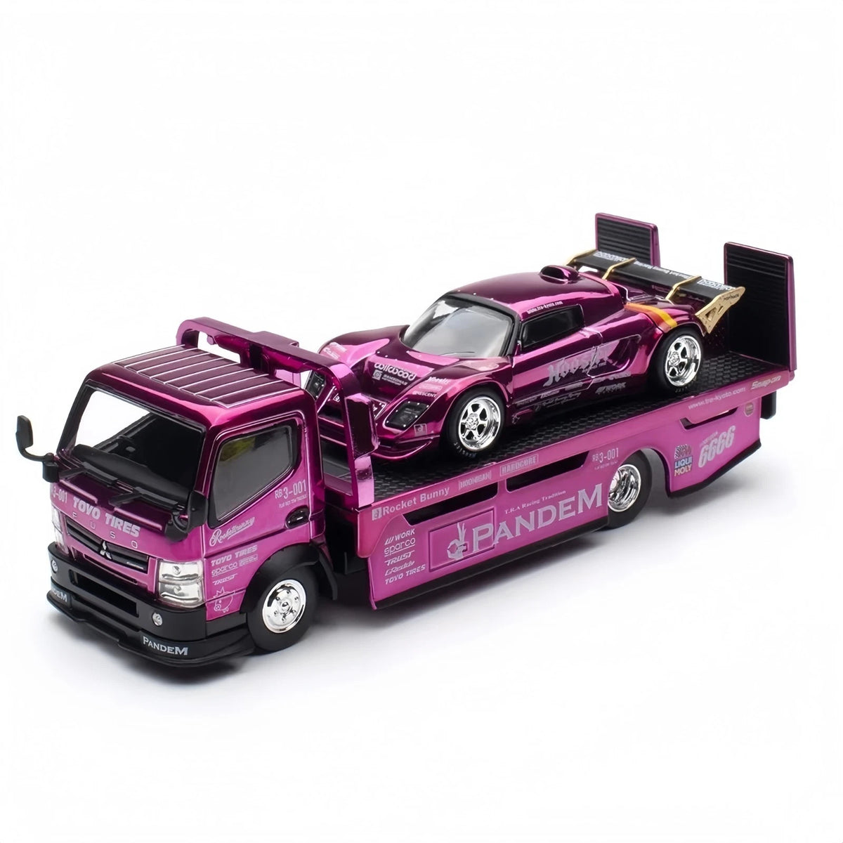 Pop Race x XCARTOYS 1:64 Pandem Lotus Elise & Fuso-300 Flatbed Transporter Set – Purple Chrome | HEC 2026 S-SET3