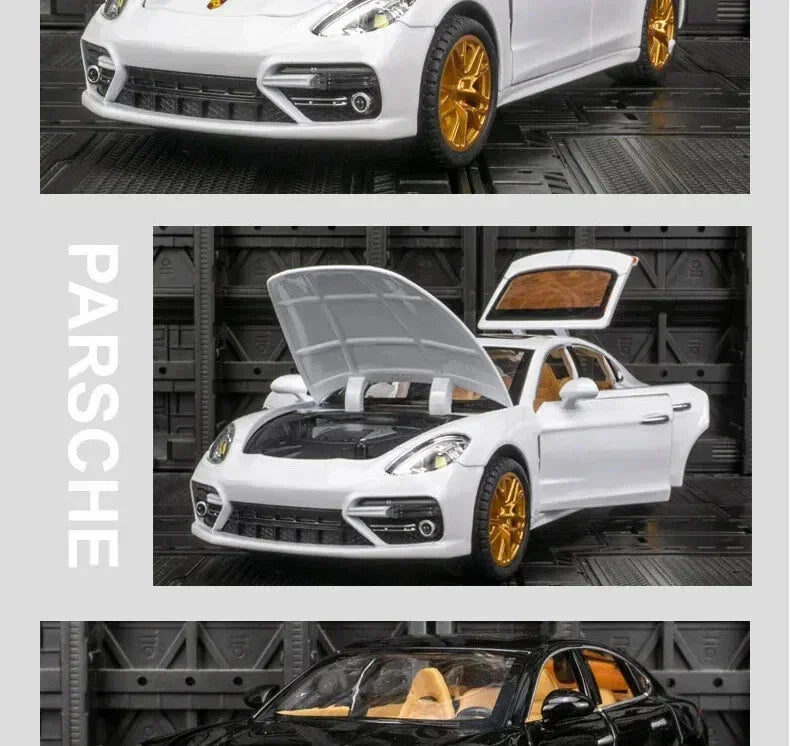 Joy Junction 1:24 Porsche Panamera Die-Cast Model Car – Alloy Metal Pull Back Toy Car with Openable Doors, Light & Music