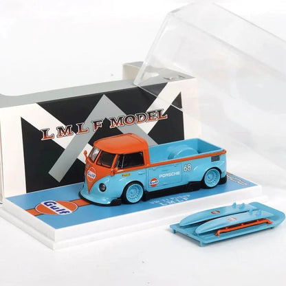 LMLF 1:64 Volkswagen T1 Pickup Porsche #68 Gulf Livery Diecast Model Car with Surfboards - Jaiman Toys