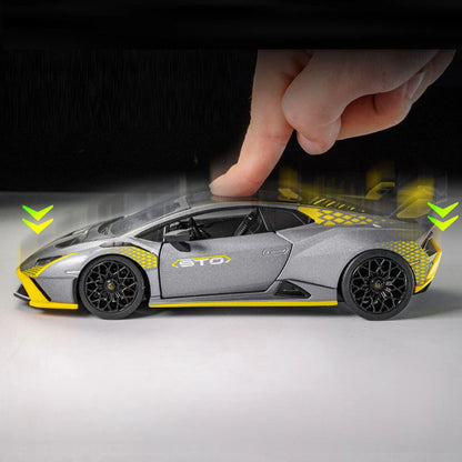 MSZ 1:32 Lamborghini Huracan STO Die-Cast Model Car – Grey | Pull Back, Openable Doors, Light & Sound (68716A)