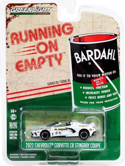 Greenlight Running on Empty – 2022 Chevrolet Corvette C8 Stingray Coupe (Bardahl Livery, Series 15) 1:64 Die-Cast Car - Jaiman Toys