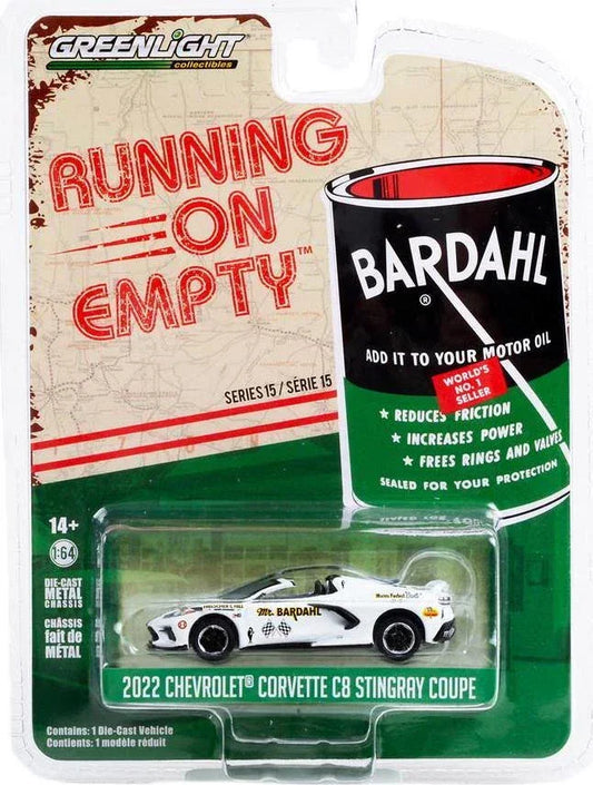 Greenlight Running on Empty – 2022 Chevrolet Corvette C8 Stingray Coupe (Bardahl Livery, Series 15) 1:64 Die-Cast Car - Jaiman Toys