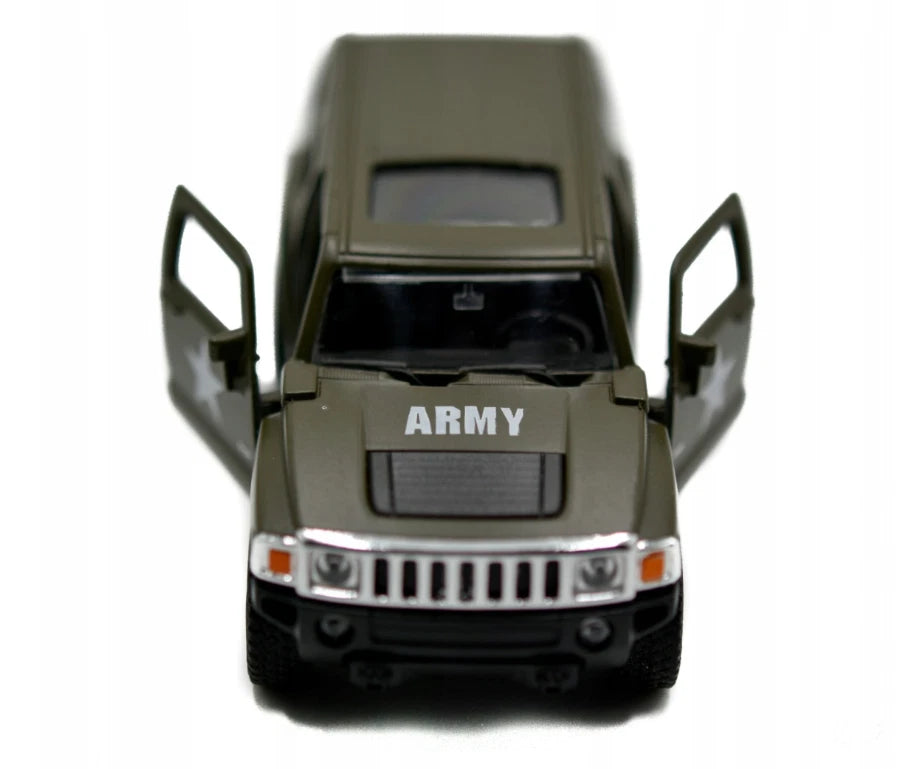 Welly 1:38 Hummer H3 Military Green Die-Cast Model Car with Pull-Back Action & Openable Doors