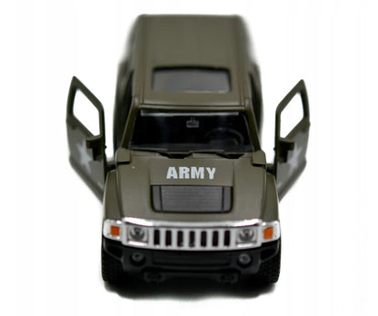 Welly 1:38 Hummer H3 Military Green Die-Cast Model Car with Pull-Back Action & Openable Doors