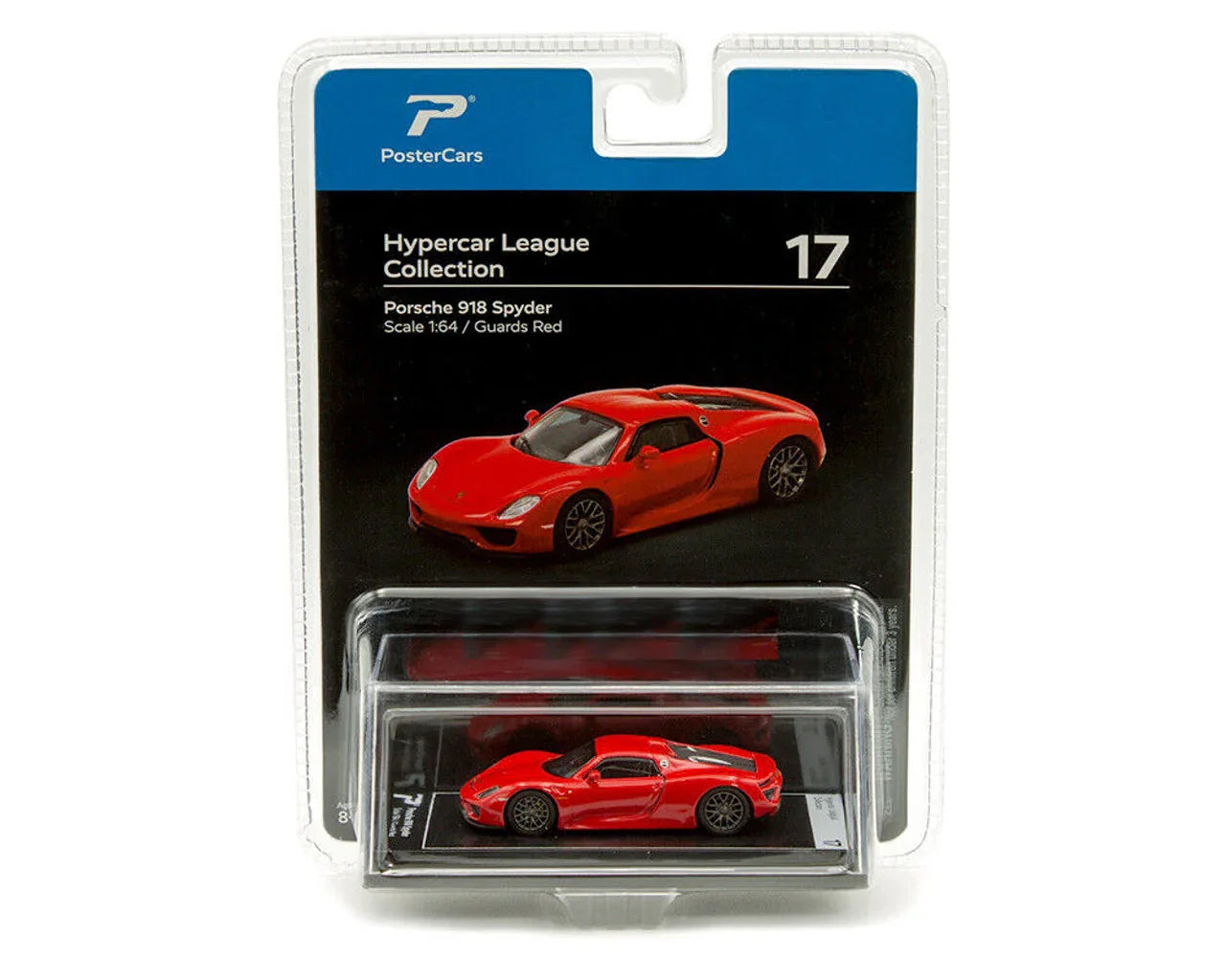 PosterCars 1:64 Porsche 918 Spyder – Guards Red | Hypercar League Collection Diecast Model - Blister Pack - Jaiman Toys