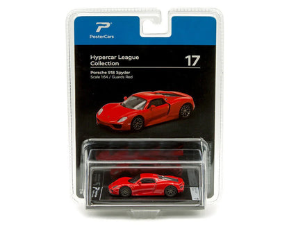 PosterCars 1:64 Porsche 918 Spyder – Guards Red | Hypercar League Collection Diecast Model - Blister Pack - Jaiman Toys