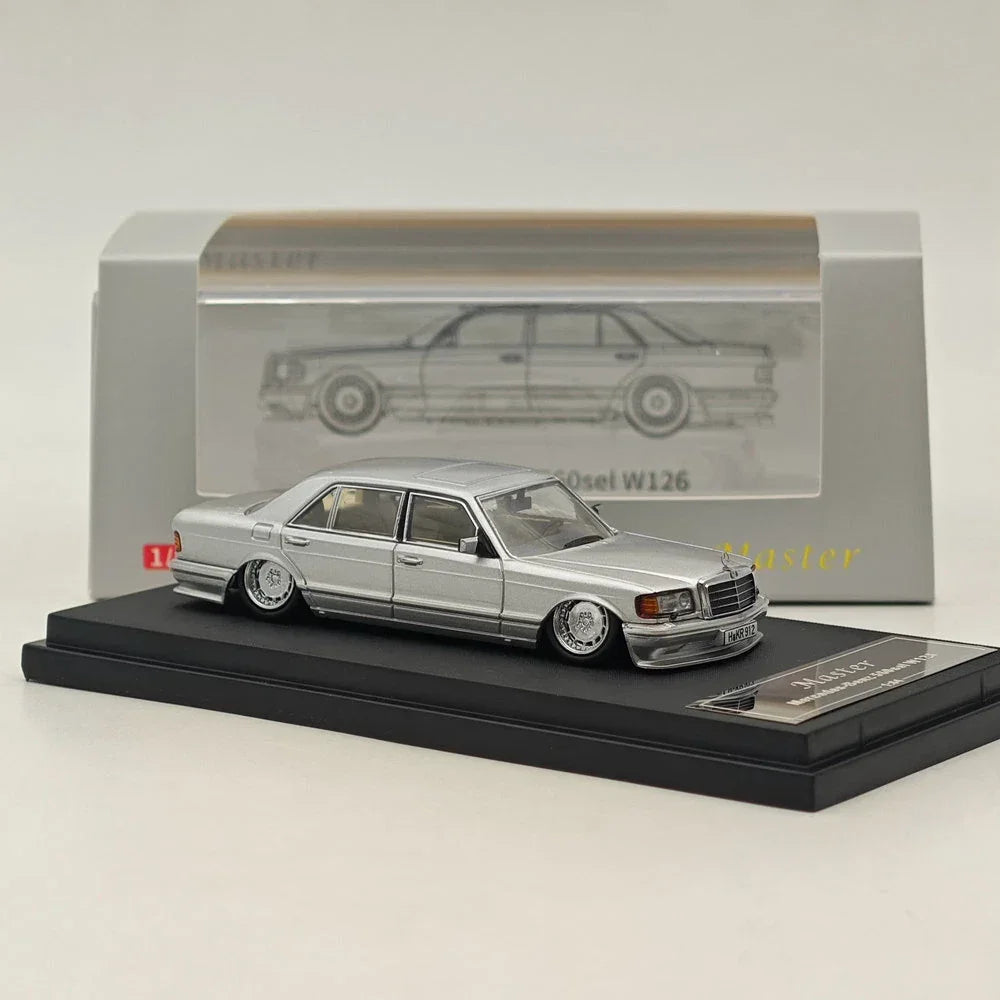 MERCEDES BENZ 560SEL W126 Silver 1/64 Diecast Car 6Gen Silver Low-Lung Edition MODEL BY MASTER - Jaiman Toys