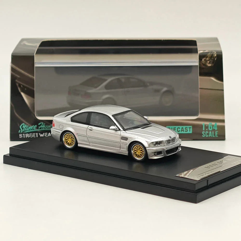 Stance Hunter 1:64 BMW M3 (E46) – Silver Metallic with Gold Rims | Stance Hunters Scale Diecast Car Model | Collector’s Edition - Jaiman Toys