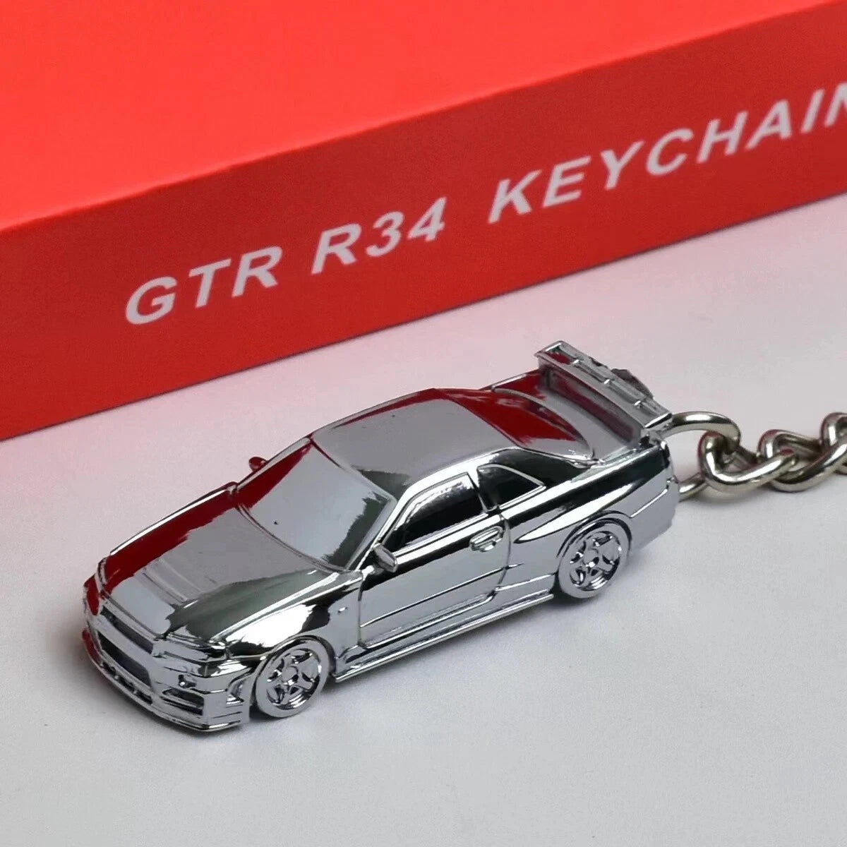 SEEKER Nissan Skyline GT-R R34  Chrome Finish Keychain | Premium Diecast Metal Car Key Ring