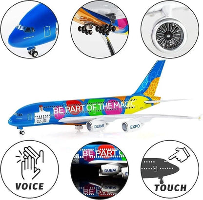 Premium 1:160 Scale Airbus A380 Dubai Expo Aircraft Model with Lights & Landing Gear | 46cm Metal Diecast & Resin Display Airplane with Stand | Aviation Collectible Gift