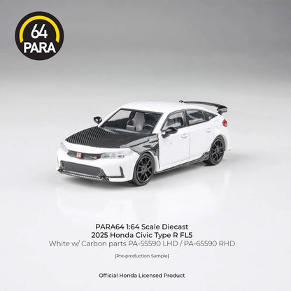 PARA64 1:64 2023 Honda Civic Type R FL5 White with Carbon Parts (RHD) Diecast Model Car | Official Honda Licensed Collectible