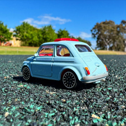 Majorette 1:64 Scale Fiat 500 D Vintage Die-Cast Metal Collectible Toy Car with Opening Bonnet for Kids Ages 3+ – Light Blue