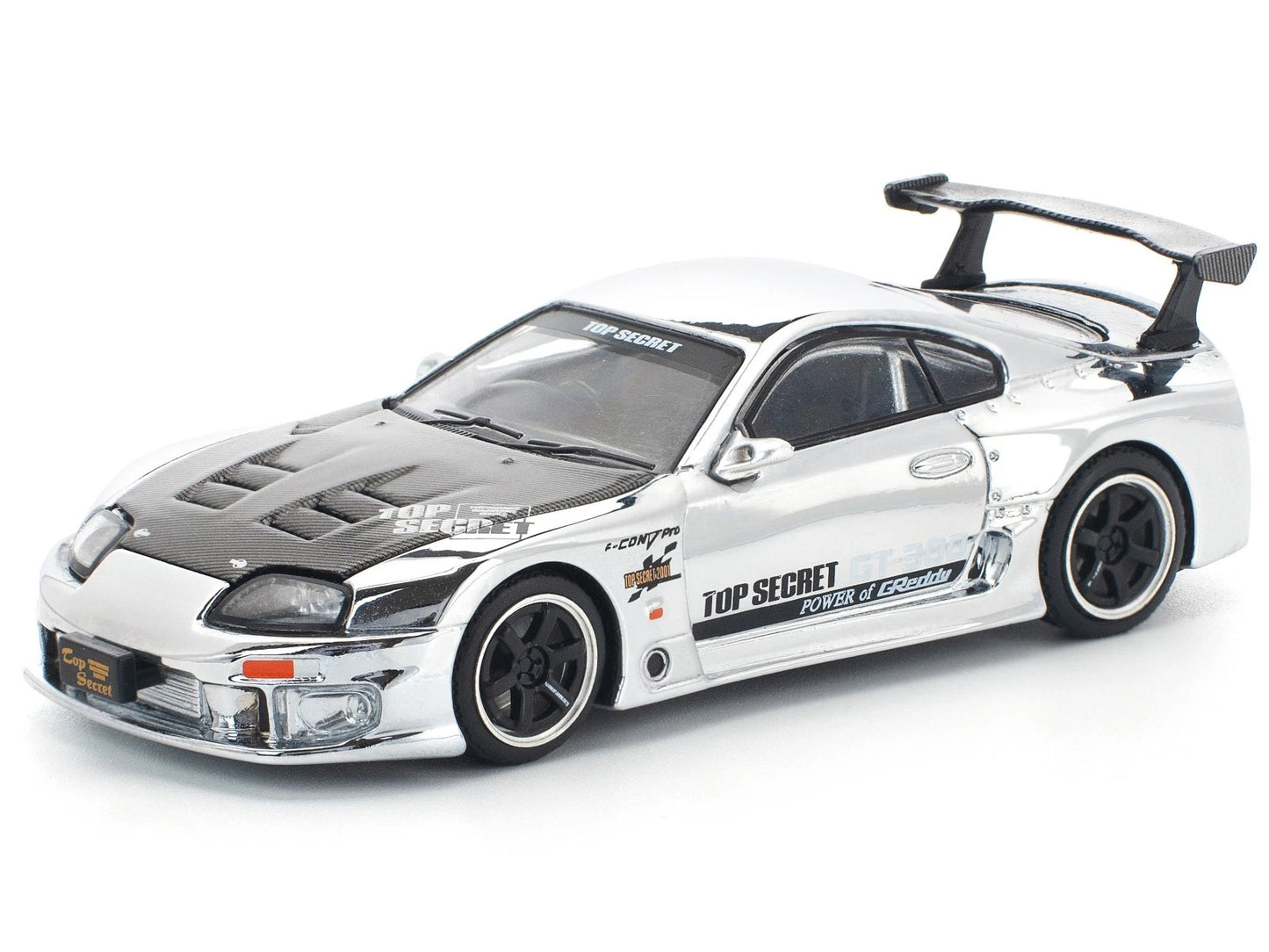 POP RACE 1:64 Top Secret GT300 Supra Silver Chrome – Scale Premium Diecast Collectible Model Car