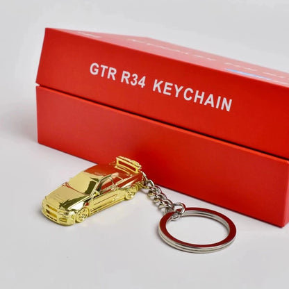 SEEKER Nissan Skyline GT-R R34  Chrome Finish Keychain | Premium Diecast Metal Car Key Ring