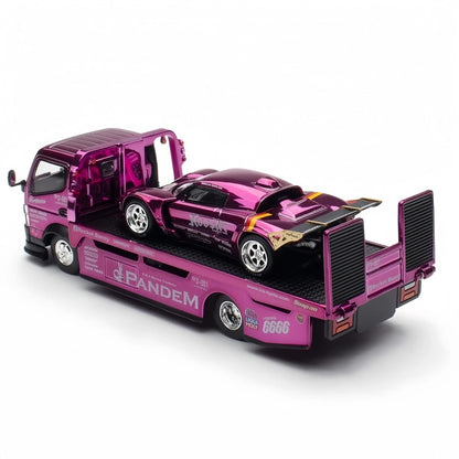 Pop Race x XCARTOYS 1:64 Pandem Lotus Elise & Fuso-300 Flatbed Transporter Set – Purple Chrome | HEC 2026 S-SET3