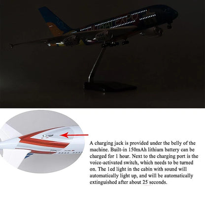 Premium 1:160 Scale Airbus A380 Dubai Expo Aircraft Model with Lights & Landing Gear | 46cm Metal Diecast & Resin Display Airplane with Stand | Aviation Collectible Gift