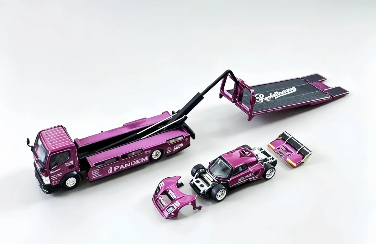 Pop Race x XCARTOYS 1:64 Pandem Lotus Elise & Fuso-300 Flatbed Transporter Set – Purple Chrome | HEC 2026 S-SET3