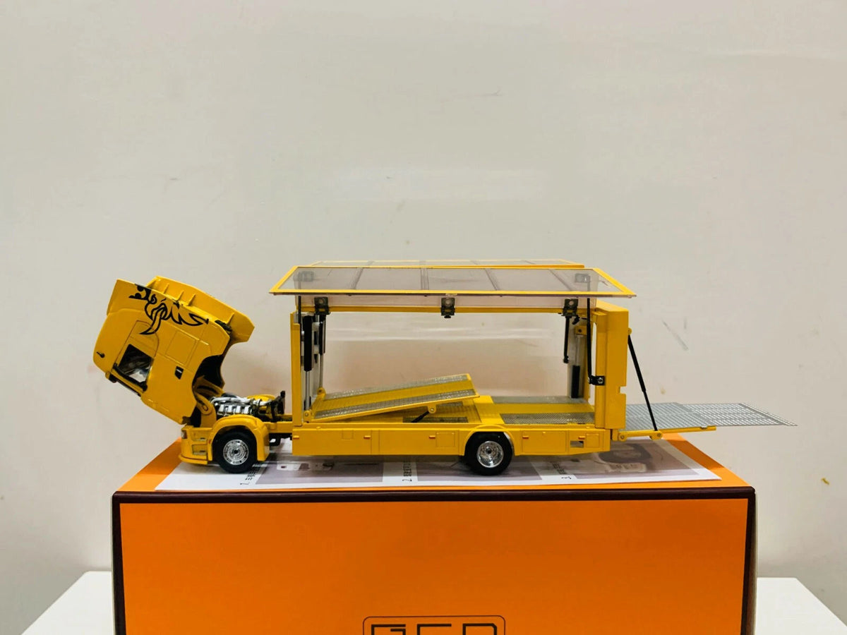 GCD 1:64 Scania 730 S Enclosed Double Deck Tow Truck Diecast Model – Yellow
