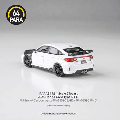 PARA64 1:64 2023 Honda Civic Type R FL5 White with Carbon Parts (RHD) Diecast Model Car | Official Honda Licensed Collectible