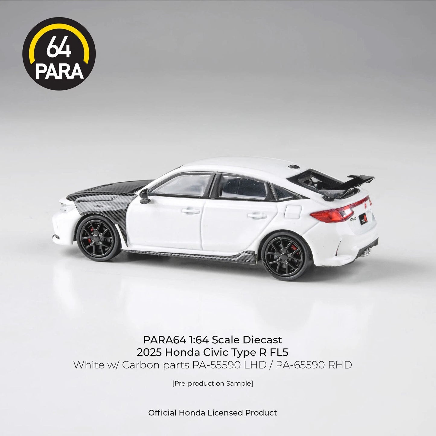 PARA64 1:64 2023 Honda Civic Type R FL5 White with Carbon Parts (RHD) Diecast Model Car | Official Honda Licensed Collectible