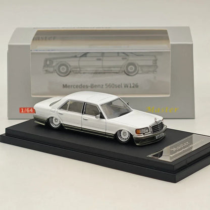 MERCEDES BENZ 560SEL W126 White 1/64 Diecast Car 6Gen Low-Rise Edition MODEL BY MASTER - Jaiman Toys