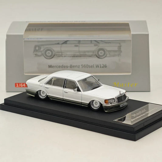 MERCEDES BENZ 560SEL W126 White 1/64 Diecast Car 6Gen Low-Rise Edition MODEL BY MASTER - Jaiman Toys