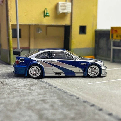 BMW M3 GTR E46 Silver And Blue Livery DCM 1:64 Diecast Car Models - Jaiman Toys