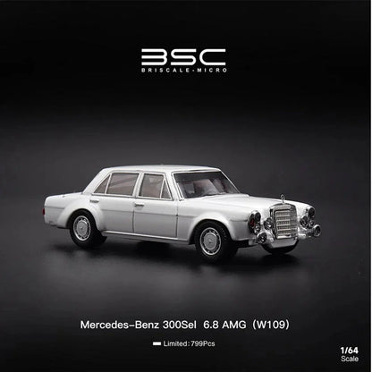 1:64 BSC Mercedes-Benz 300 SEL W109 White AMG Diecast Car Model - Jaiman Toys
